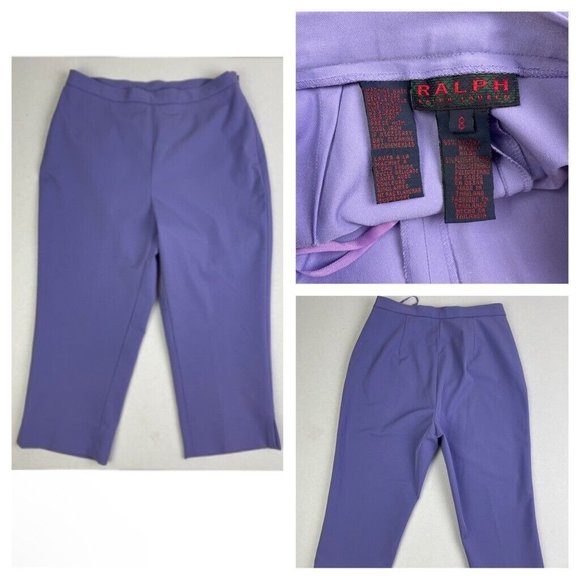 Ralph Ralph Lauren Cropped Straight Lavender Pants Nylon Comfort‎ Women’s 8 EUC - Picture 1 of 8